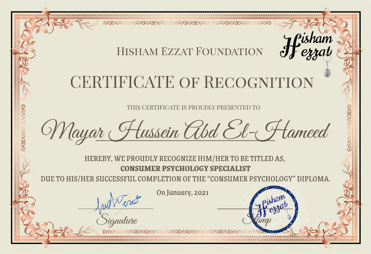 Consumer psychology certificate(top achiever)