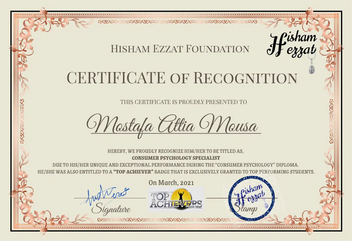 Consumer psychology certificate(top achiever)
