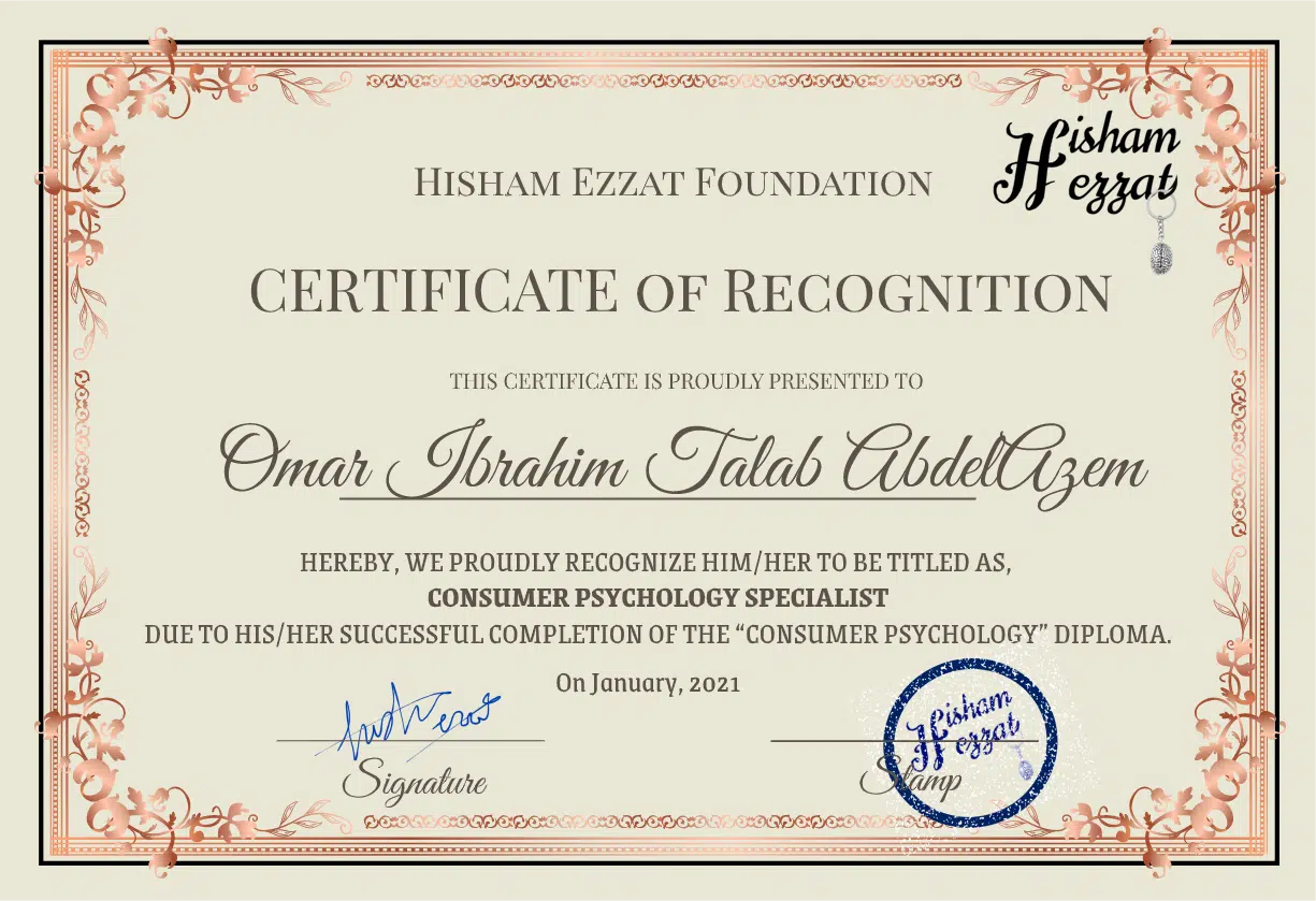 Consumer psychology certificate(top achiever)