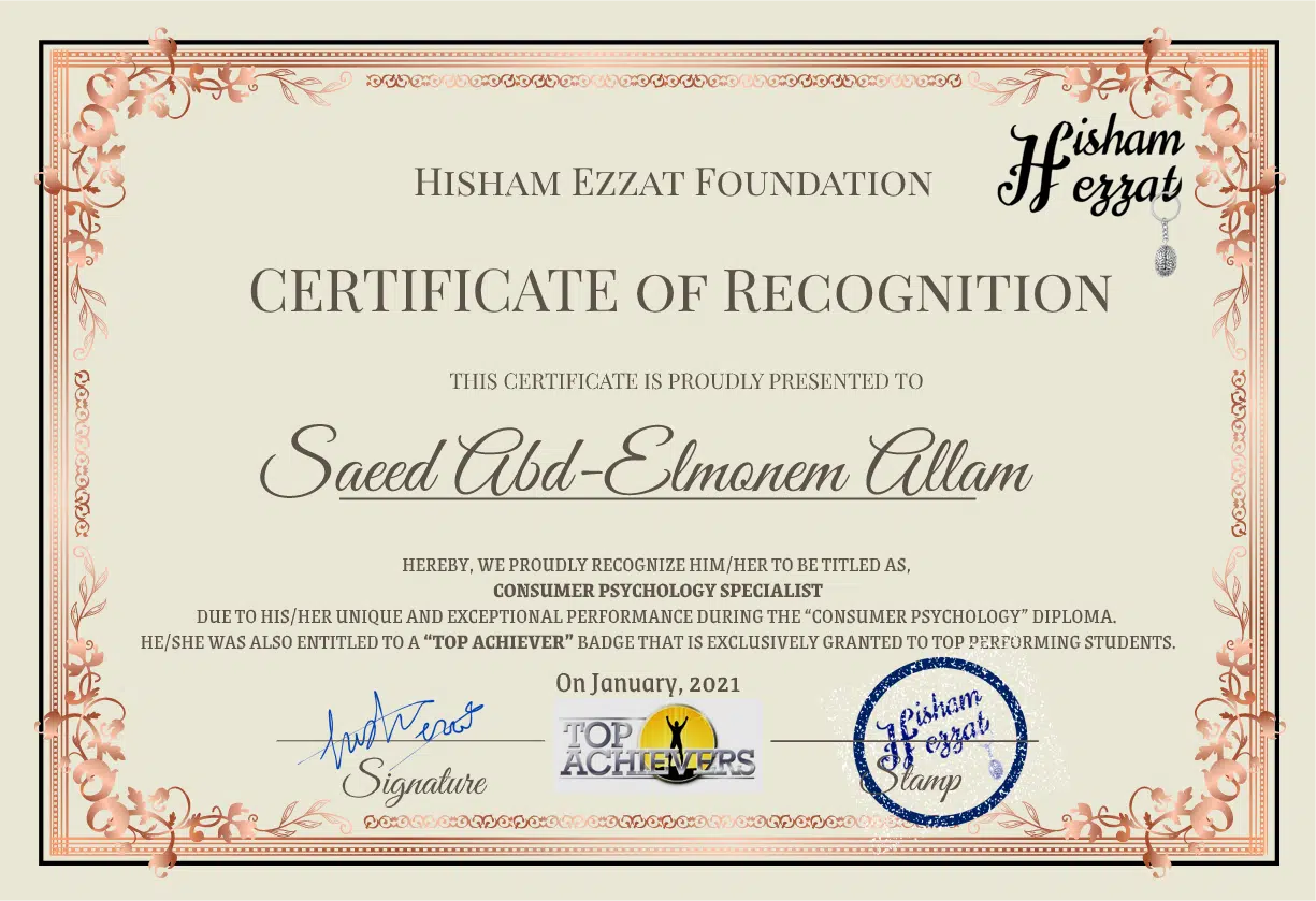 Consumer psychology certificate(top achiever)