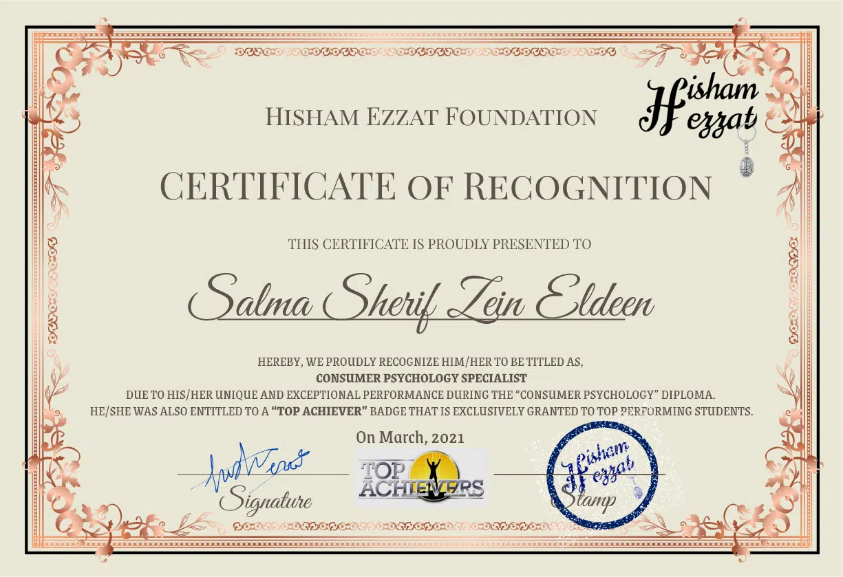 Consumer psychology certificate(top achiever)