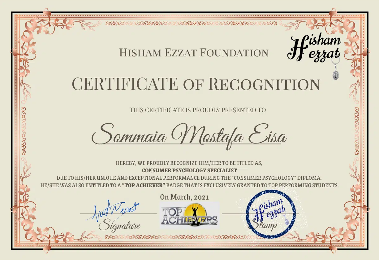 Consumer psychology certificate(top achiever)
